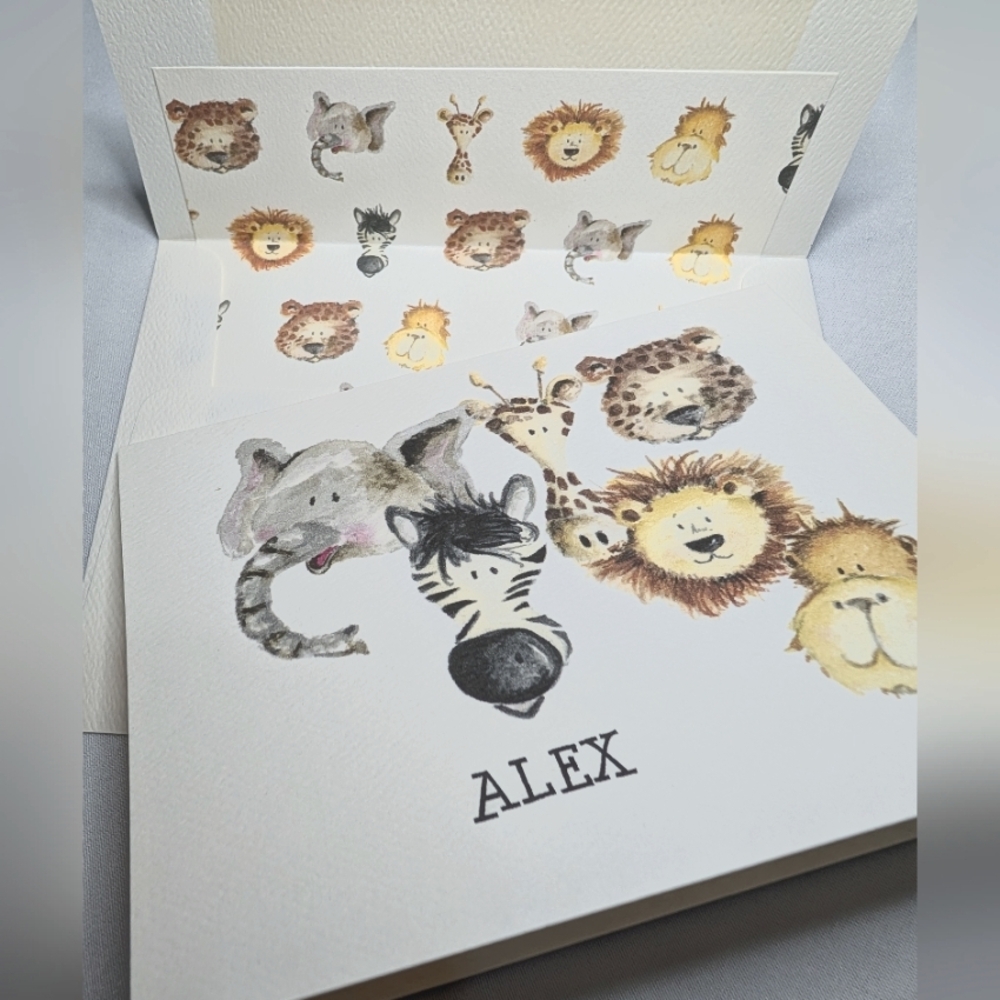 Personalized cards blank inside. Alex. Babies. Kids.